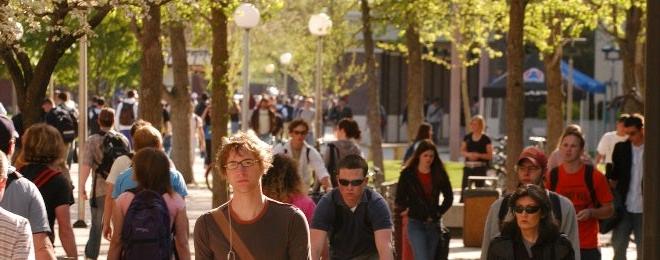 Busy campus scene; student resources help you get through campus life